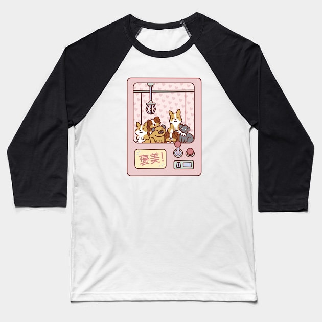 Anime Claw Machine Cute Dogs Design Baseball T-Shirt by PlimPlom